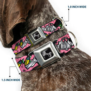Dog Bone Seatbelt Buckle Collar - Born to Raise Hell CLOSE-UP Pink