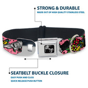 Dog Bone Seatbelt Buckle Collar - Born to Raise Hell CLOSE-UP Pink