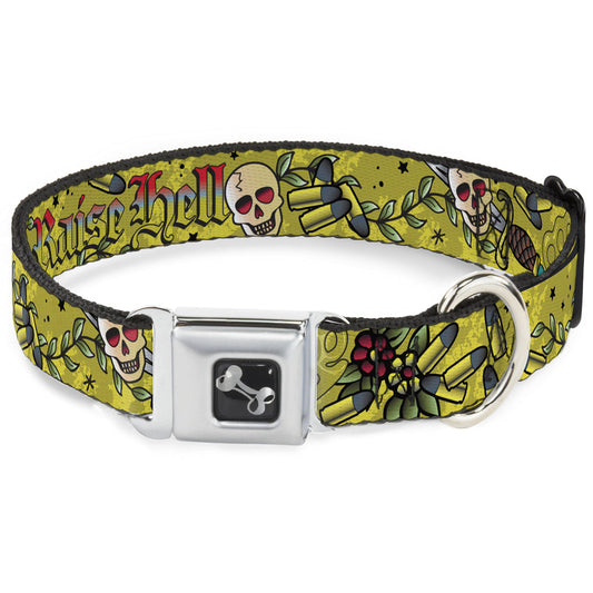 Dog Bone Seatbelt Buckle Collar - Born to Raise Hell Yellow