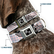 Dog Bone Seatbelt Buckle Collar - BD Plaid White/Gray/Red