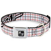 Dog Bone Seatbelt Buckle Collar - BD Plaid White/Gray/Red