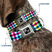 Dog Bone Seatbelt Buckle Collar - Buffalo Plaid White/Multi Color