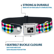 Dog Bone Seatbelt Buckle Collar - Buffalo Plaid White/Multi Color