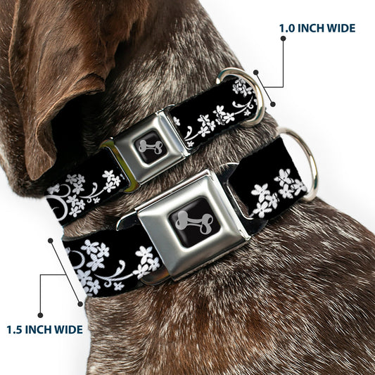 Dog Bone Seatbelt Buckle Collar - Butterfly Garden2 Black/White