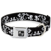 Dog Bone Seatbelt Buckle Collar - Butterfly Garden2 Black/White