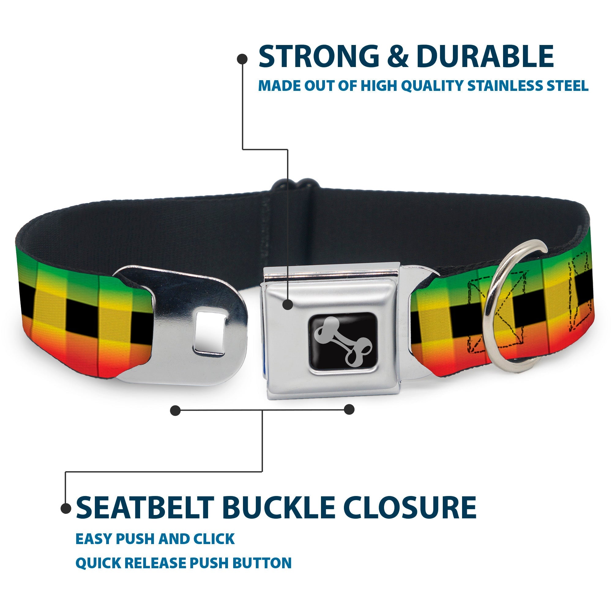 Dog Bone Seatbelt Buckle Collar - Buffalo Plaid Rasta