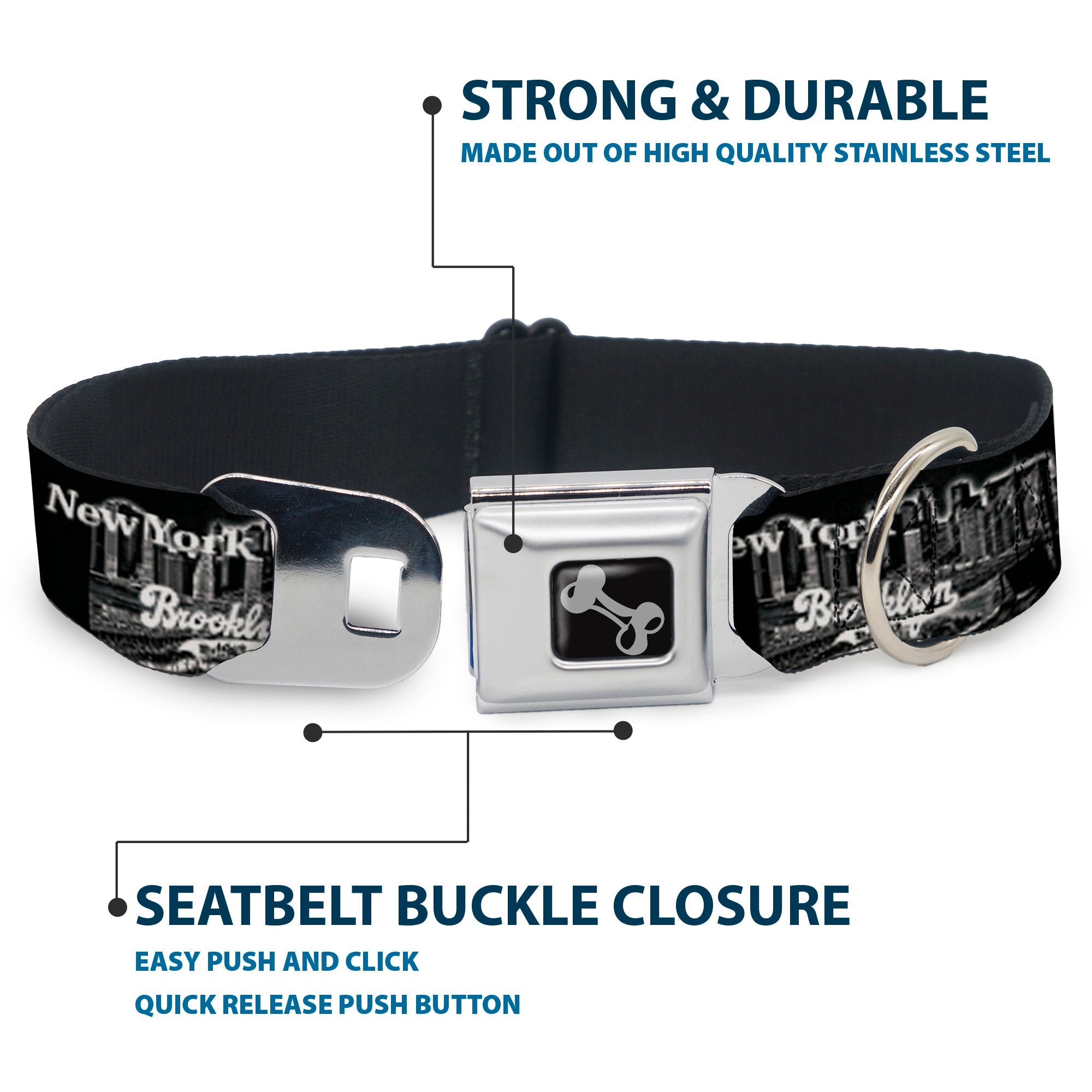 Dog Bone Seatbelt Buckle Collar - Brooklyn New York