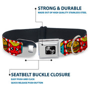 Dog Bone Seatbelt Buckle Collar - Burger & Fries Cartoon