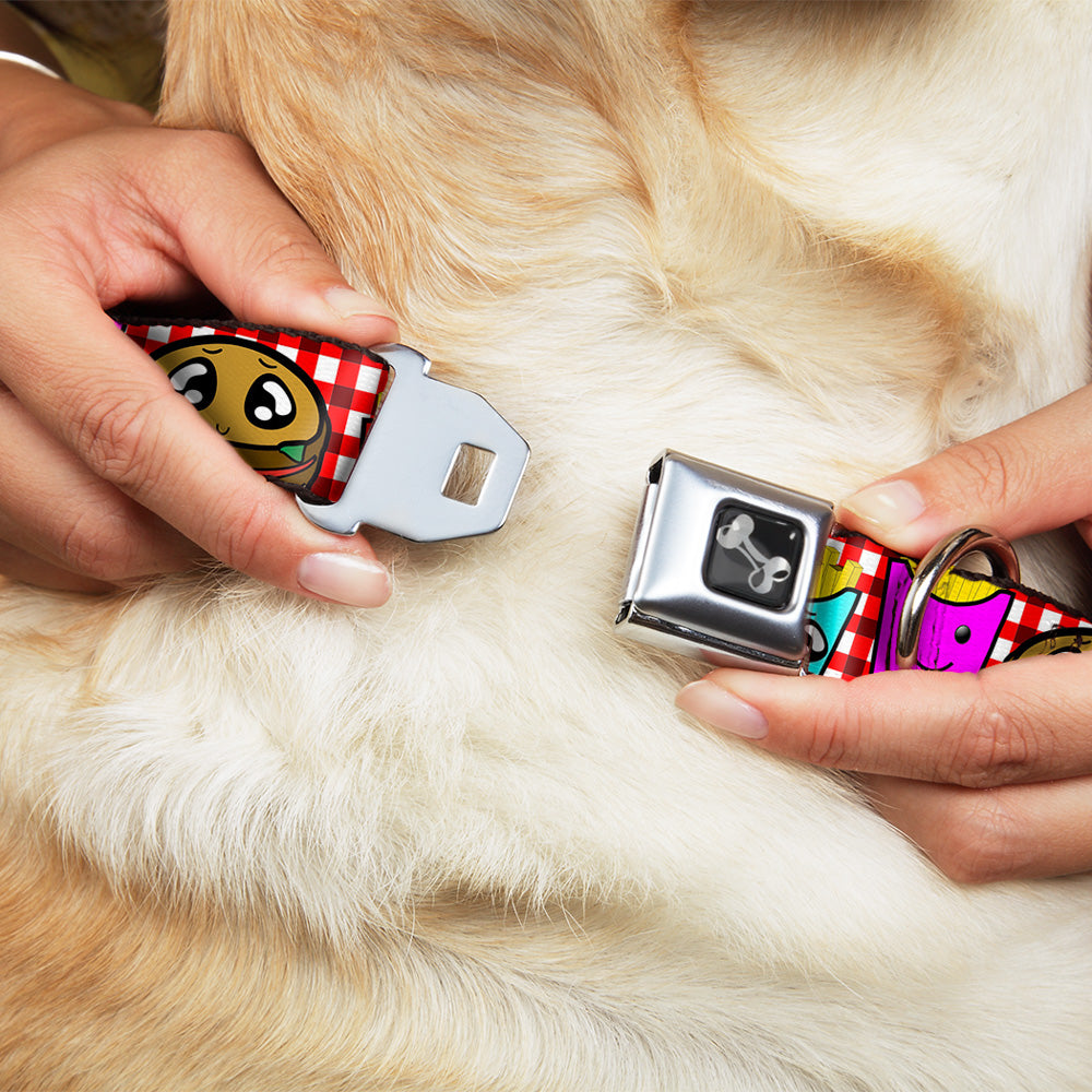 Dog Bone Seatbelt Buckle Collar - Burger & Fries Cartoon
