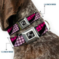 Load image into Gallery viewer, Dog Bone Seatbelt Buckle Collar - Buffalo Plaid Abstract White/Black/Fuchsia
