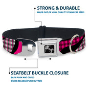 Dog Bone Seatbelt Buckle Collar - Buffalo Plaid Abstract White/Black/Fuchsia