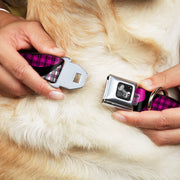 Dog Bone Seatbelt Buckle Collar - Buffalo Plaid Abstract White/Black/Fuchsia