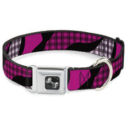 Dog Bone Seatbelt Buckle Collar - Buffalo Plaid Abstract White/Black/Fuchsia