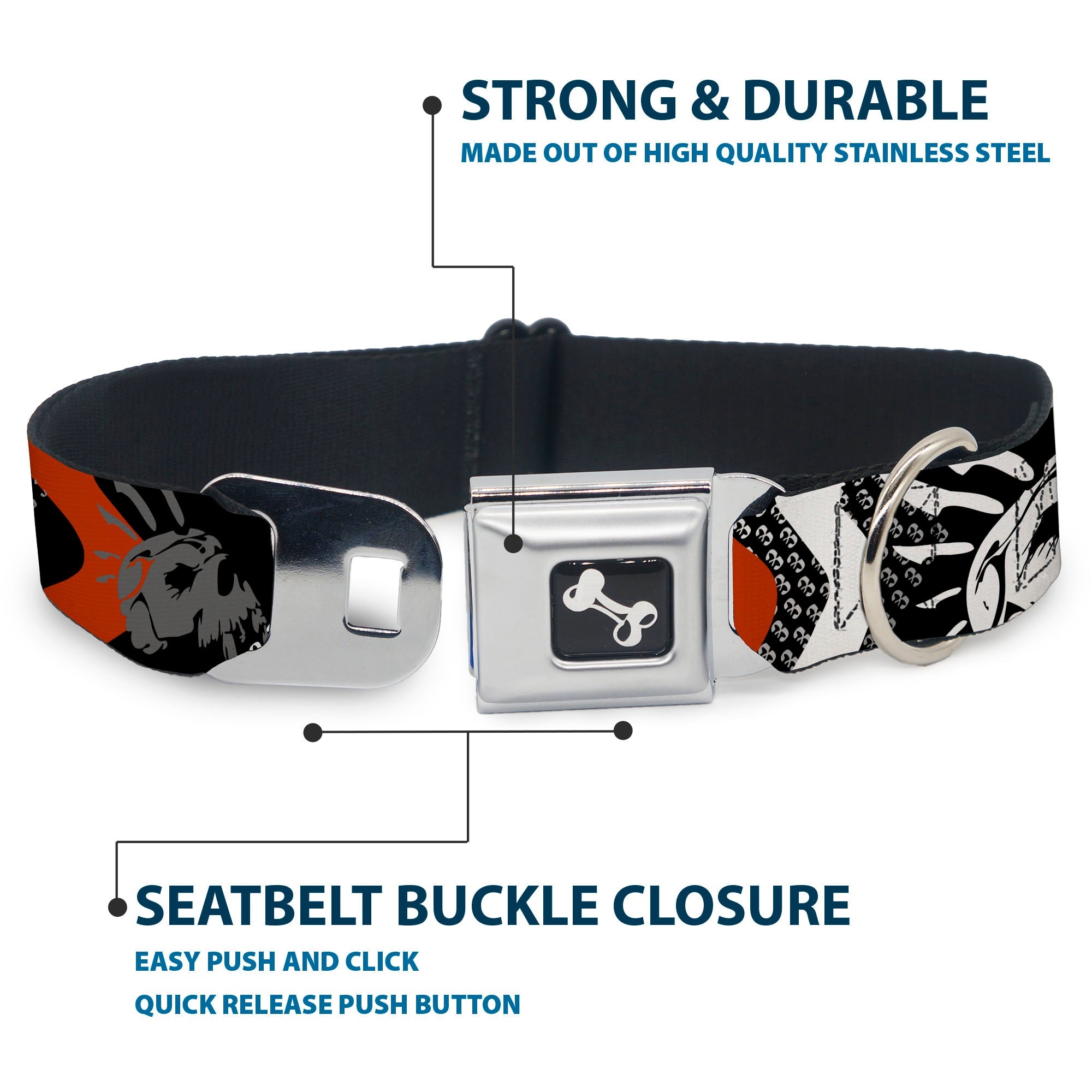 Dog Bone Seatbelt Buckle Collar - BD Die Hard Skull 01