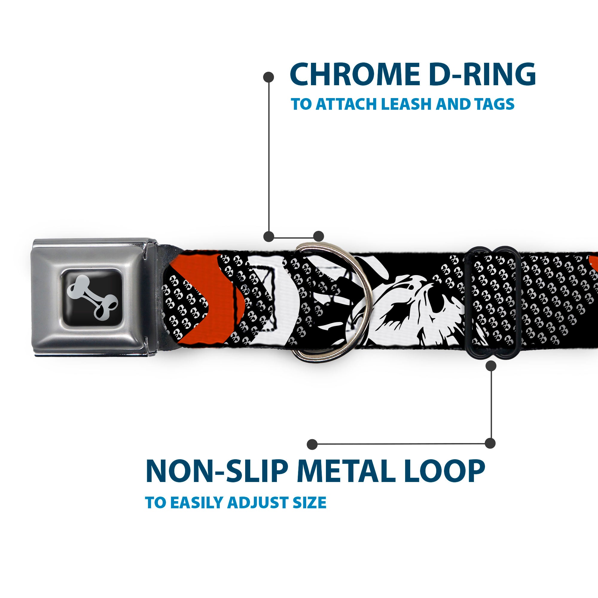 Dog Bone Seatbelt Buckle Collar - BD Die Hard Skull 01
