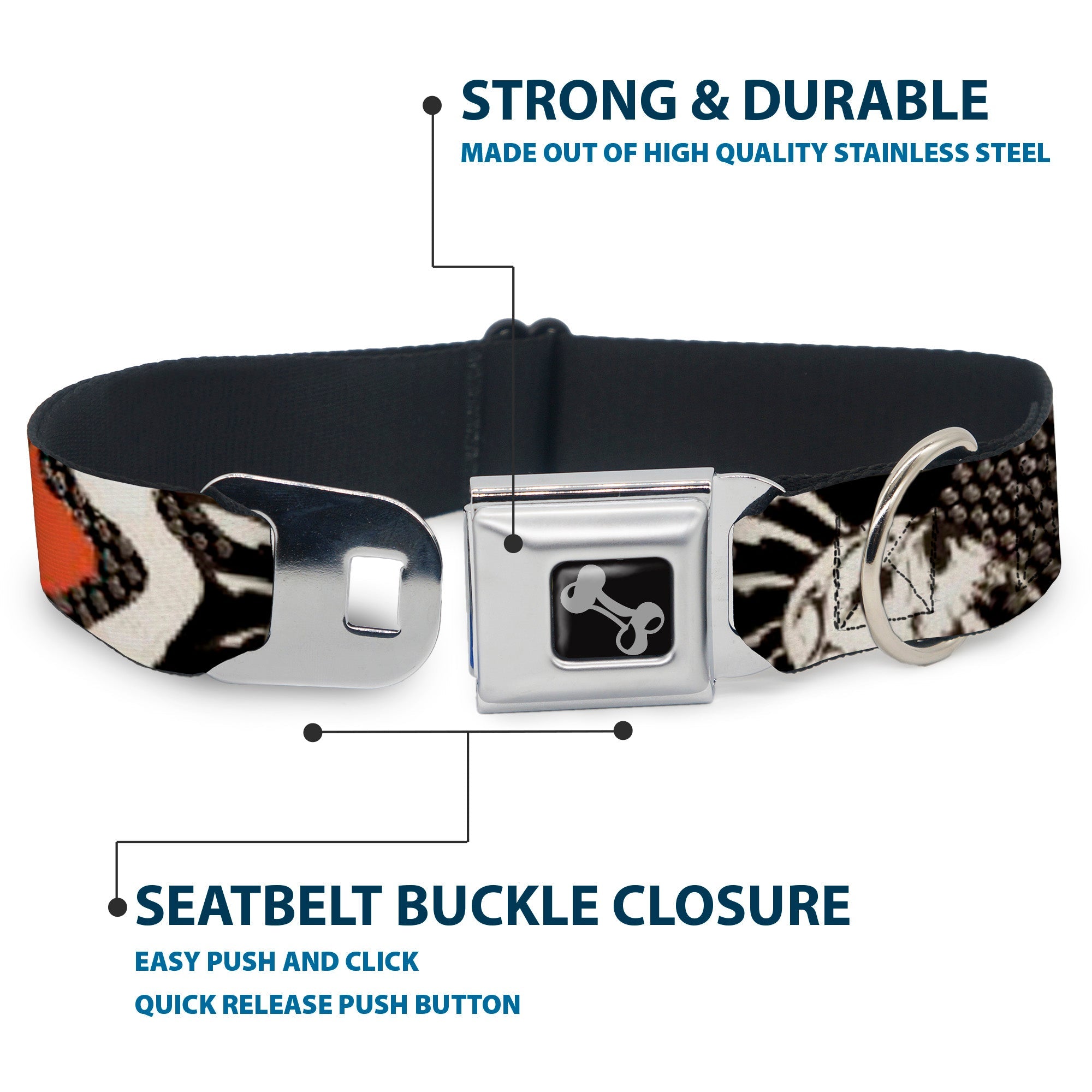 Dog Bone Seatbelt Buckle Collar - BD Die Hard Skull 02