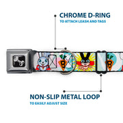 Dog Bone Seatbelt Buckle Collar - Bunny Superhero Multi Pastel