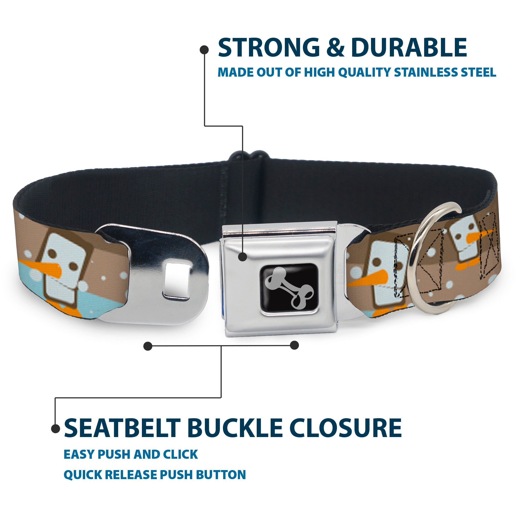 Dog Bone Seatbelt Buckle Collar - Block Penguins Tan