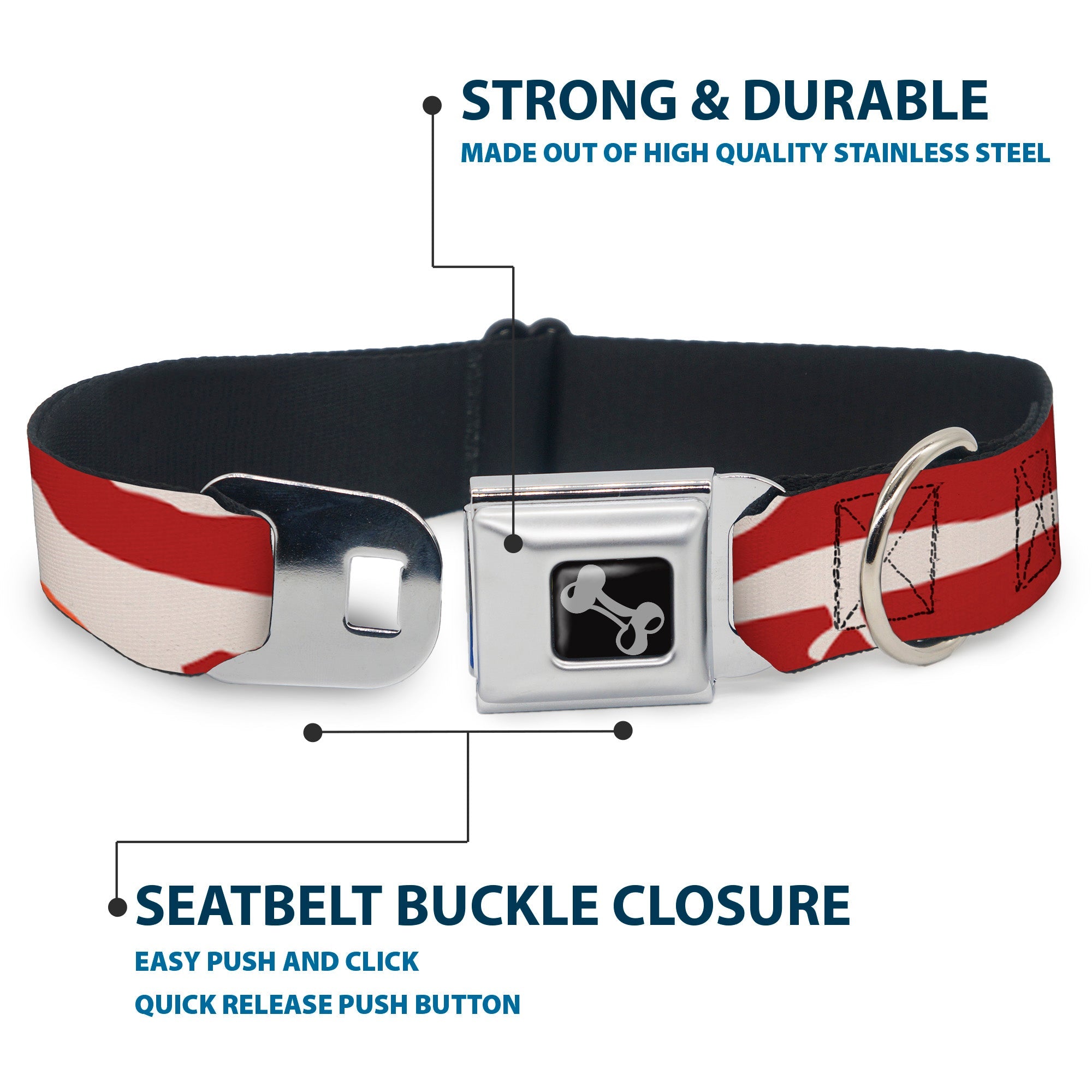 Dog Bone Seatbelt Buckle Collar - Bacon CLOSE-UP
