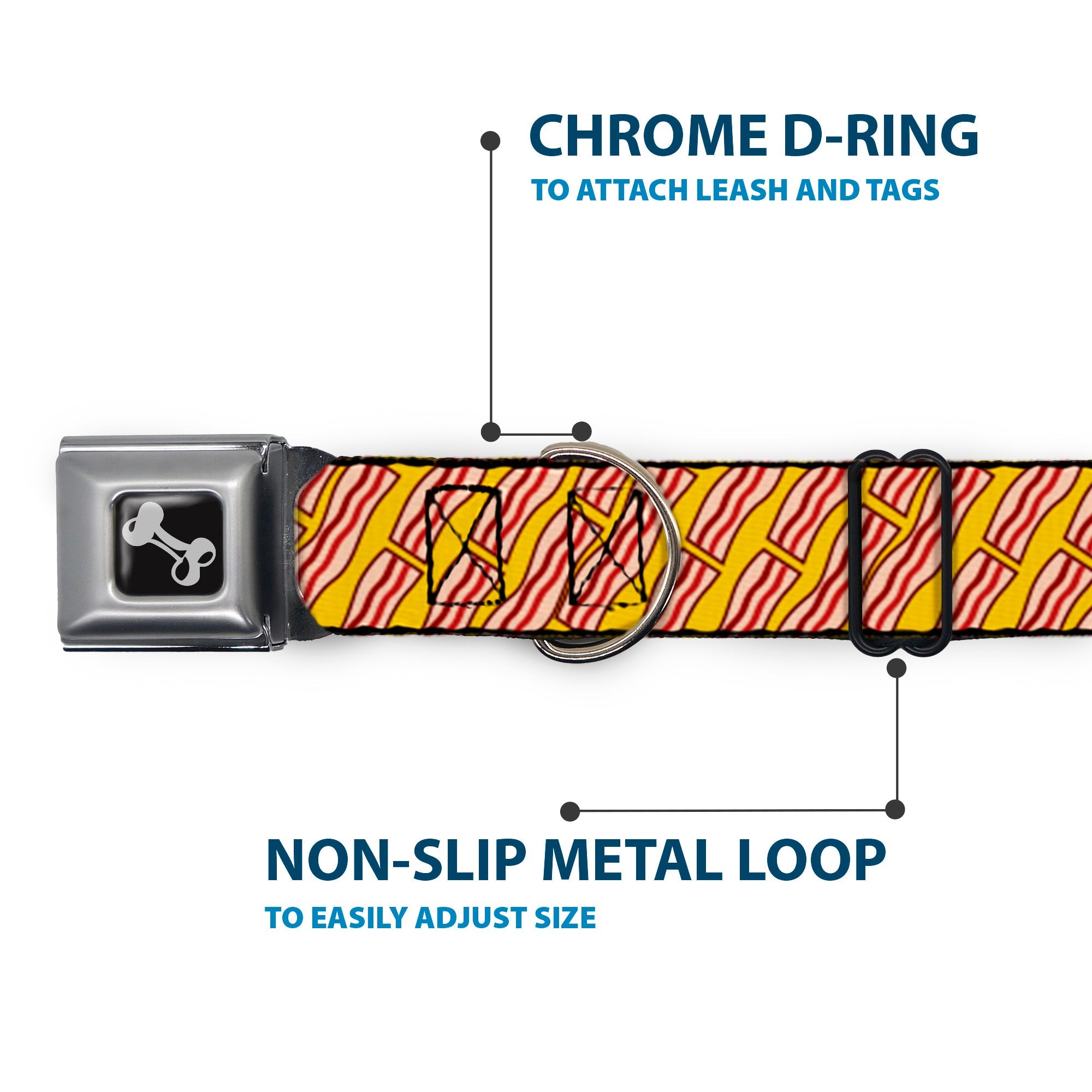 Dog Bone Seatbelt Buckle Collar - Bacon Cartoon Yellow