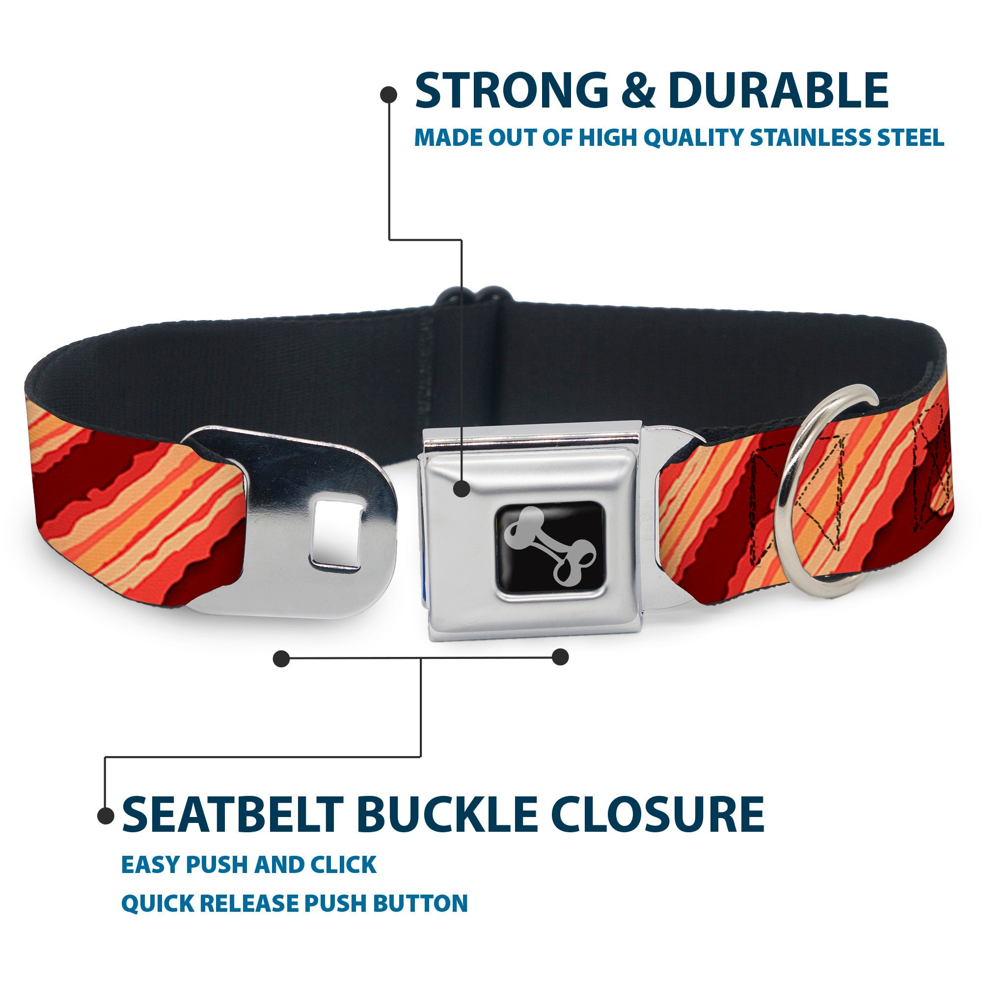 Dog Bone Seatbelt Buckle Collar - Bacon Slices Maroon