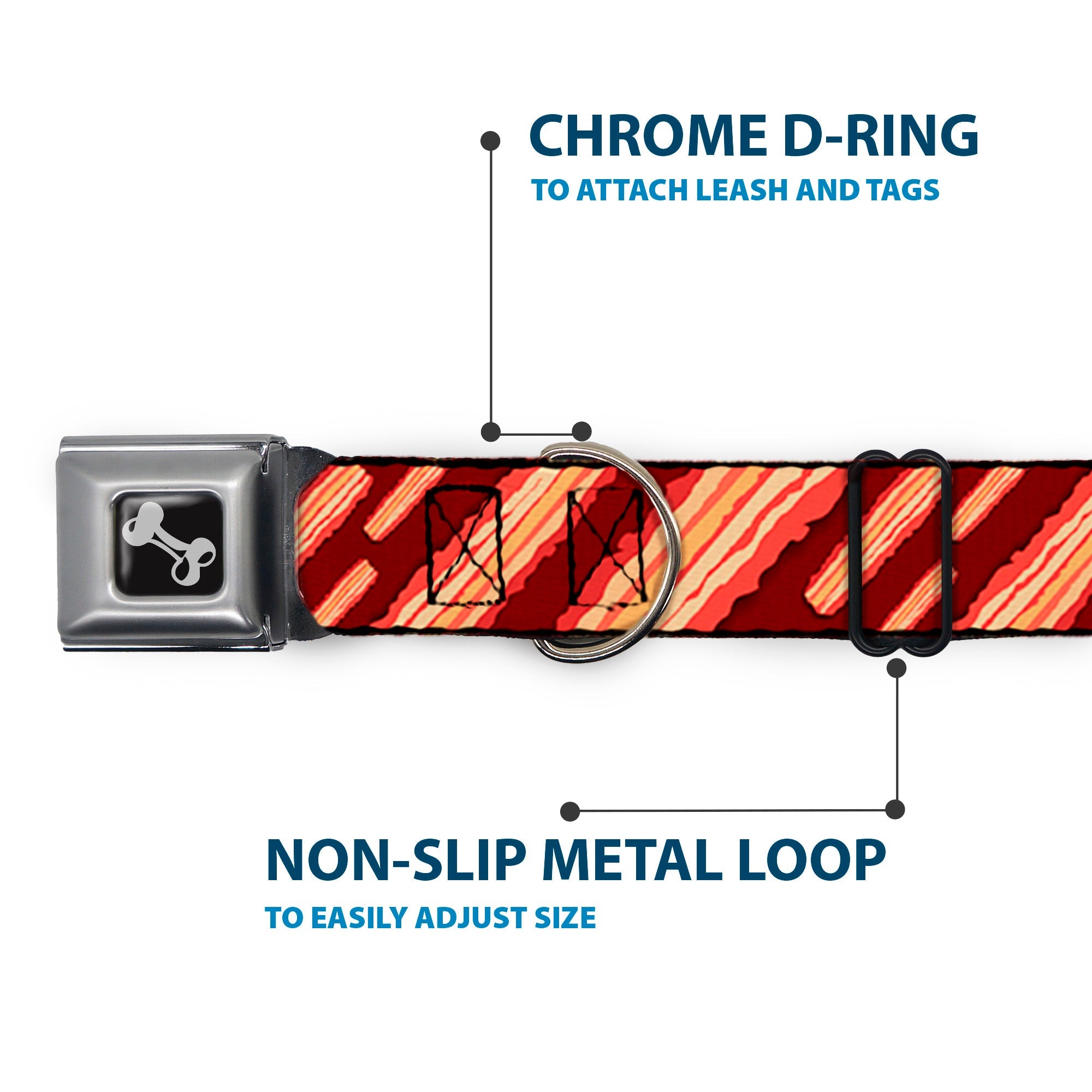 Dog Bone Seatbelt Buckle Collar - Bacon Slices Maroon