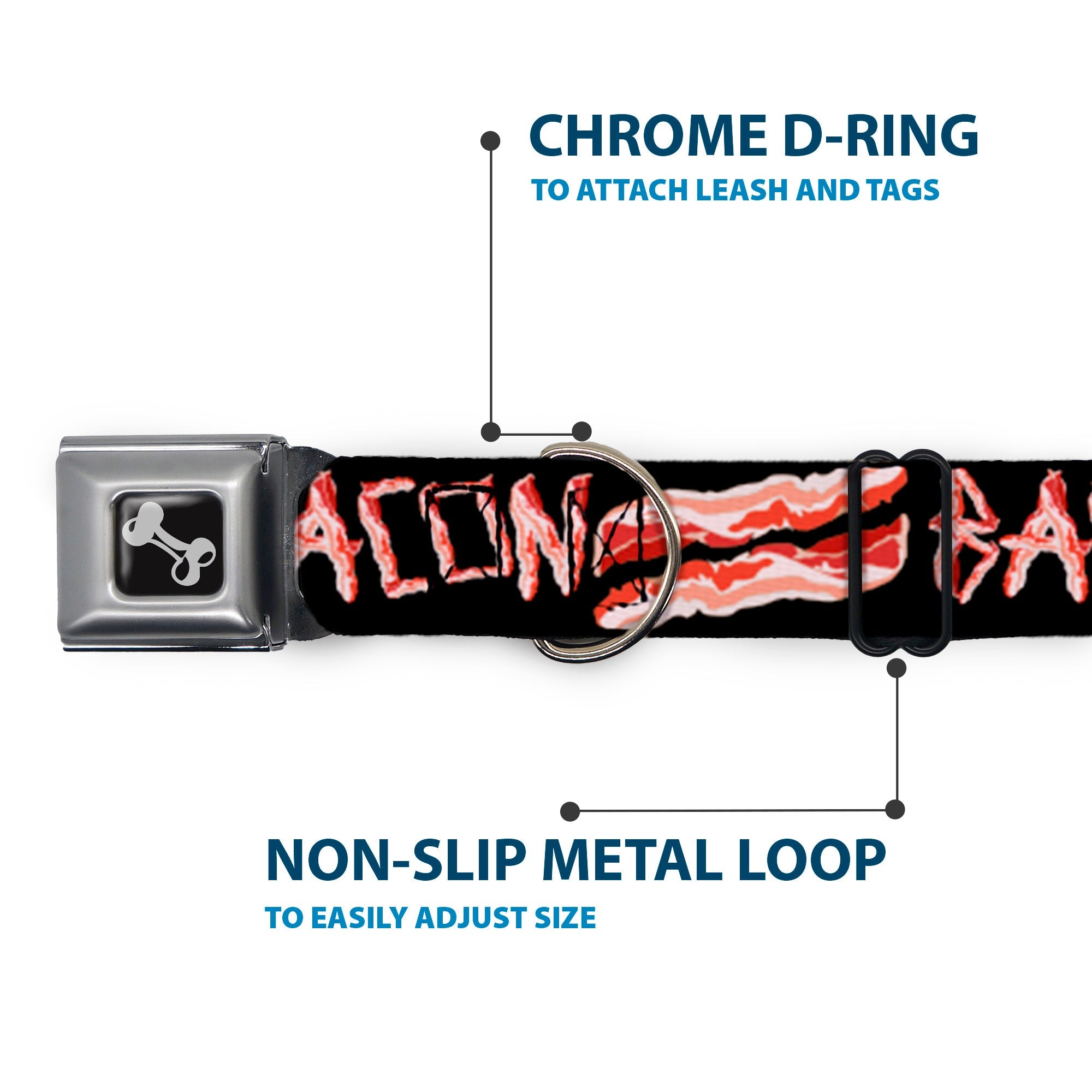 Dog Bone Seatbelt Buckle Collar - Bacon w/Text2