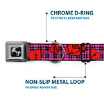 Dog Bone Seatbelt Buckle Collar - Broken Hearts & Roses w/Fuchsia Plaid