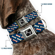 Dog Bone Seatbelt Buckle Collar - Bones Blue/Tan/Red