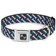 Dog Bone Seatbelt Buckle Collar - Bones Blue/Tan/Red