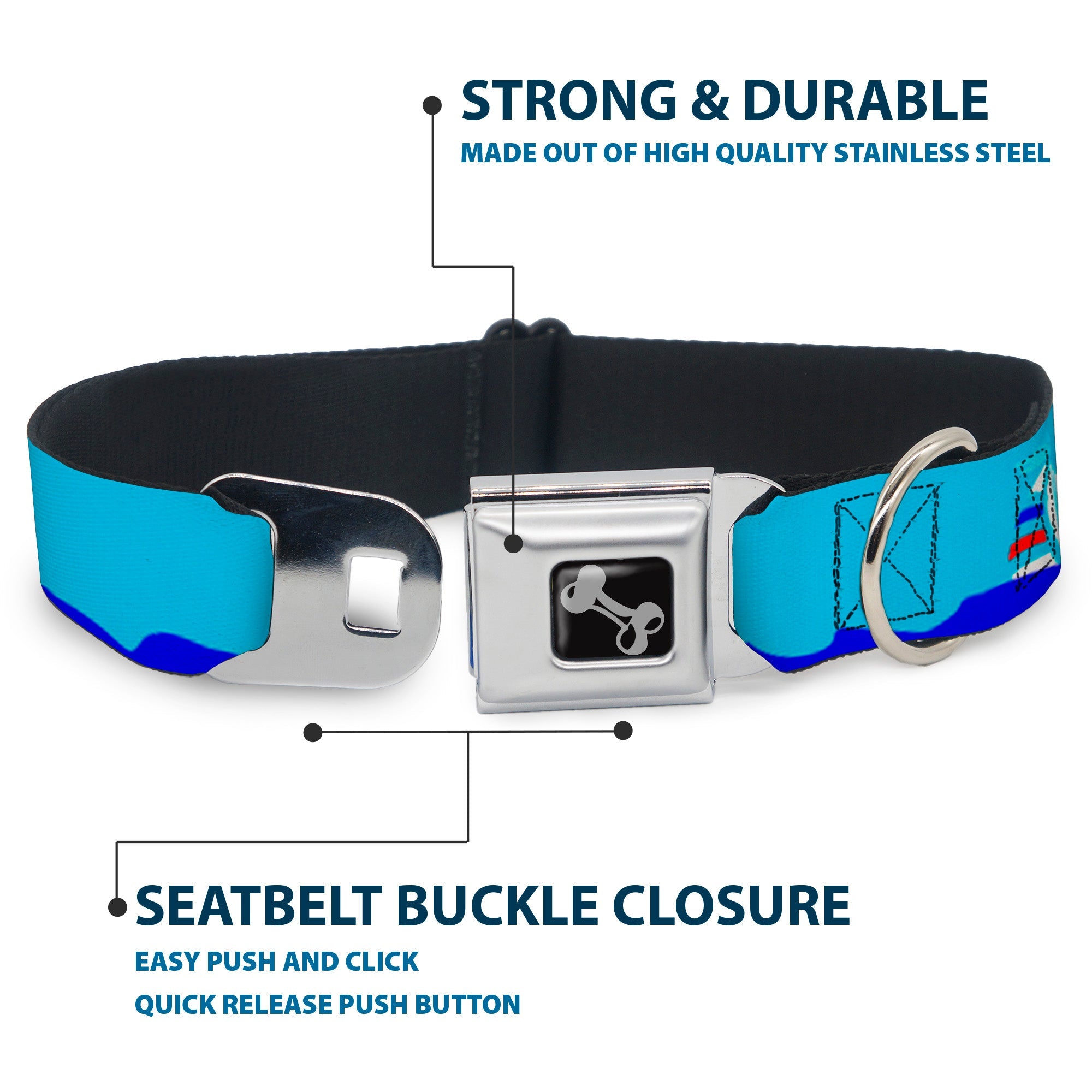 Dog Bone Seatbelt Buckle Collar - Boats on the Water