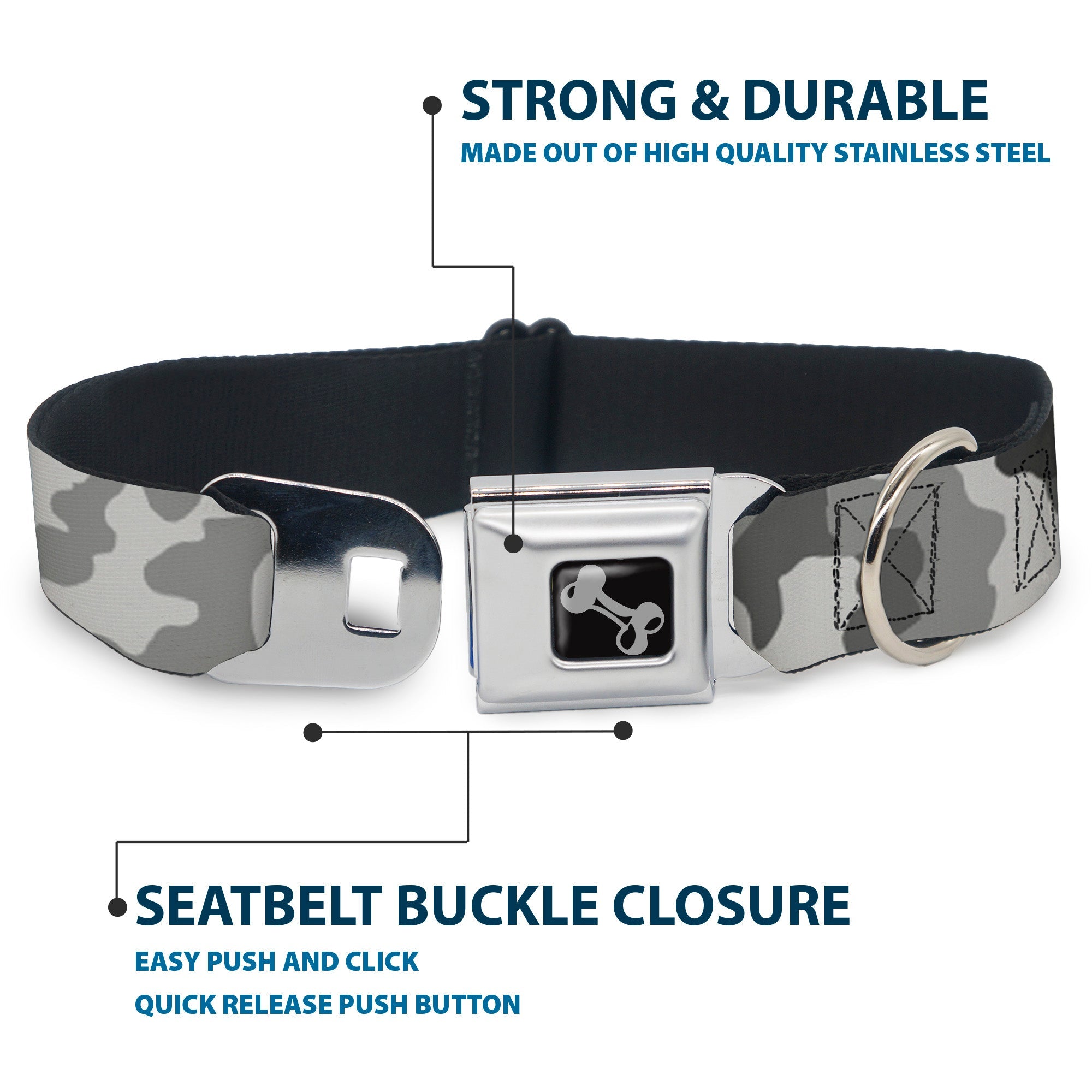 Dog Bone Seatbelt Buckle Collar - Camo White