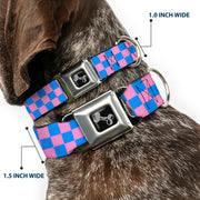 Dog Bone Seatbelt Buckle Collar - Checker Baby Pink/Baby Blue