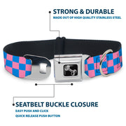 Dog Bone Seatbelt Buckle Collar - Checker Baby Pink/Baby Blue
