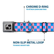 Dog Bone Seatbelt Buckle Collar - Checker Baby Pink/Baby Blue