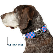 Dog Bone Seatbelt Buckle Collar - Checker Baby Pink/Baby Blue