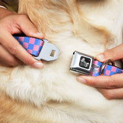 Dog Bone Seatbelt Buckle Collar - Checker Baby Pink/Baby Blue