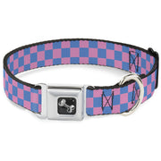 Dog Bone Seatbelt Buckle Collar - Checker Baby Pink/Baby Blue