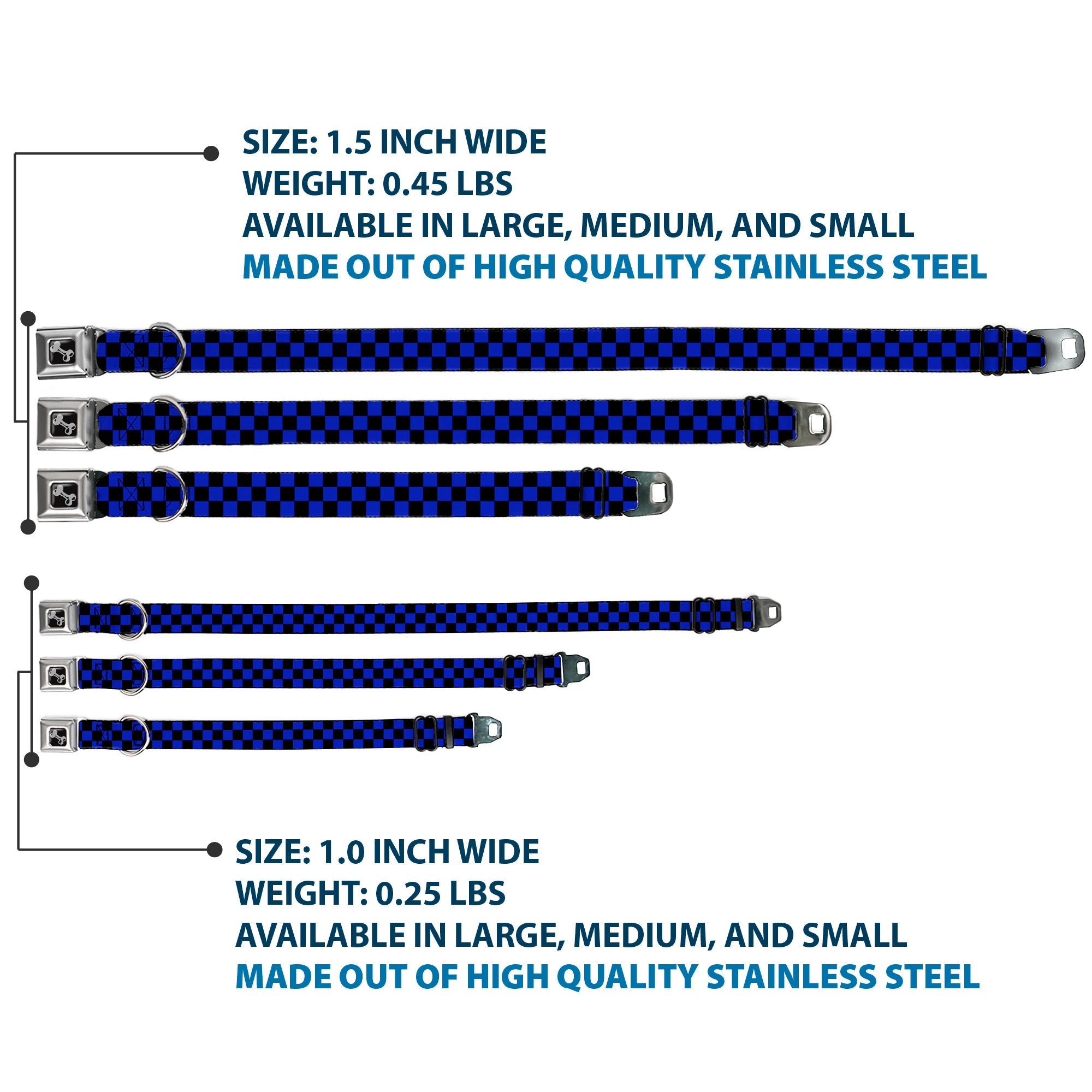 Dog Bone Seatbelt Buckle Collar - Checker Black/Neon Blue