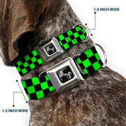 Dog Bone Seatbelt Buckle Collar - Checker Black/Neon Green