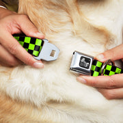Dog Bone Seatbelt Buckle Collar - Checker Black/Neon Green