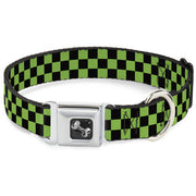 Dog Bone Seatbelt Buckle Collar - Checker Black/Neon Green
