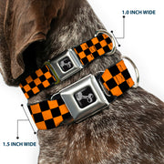 Dog Bone Seatbelt Buckle Collar - Checker Black/Neon Orange