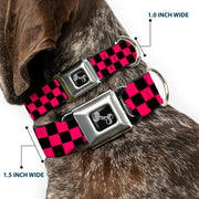 Dog Bone Seatbelt Buckle Collar - Checker Black/Neon Pink
