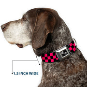 Dog Bone Seatbelt Buckle Collar - Checker Black/Neon Pink