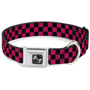 Dog Bone Seatbelt Buckle Collar - Checker Black/Neon Pink
