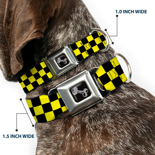 Dog Bone Seatbelt Buckle Collar - Checker Black/Neon Yellow