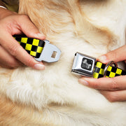 Dog Bone Seatbelt Buckle Collar - Checker Black/Neon Yellow