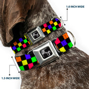 Dog Bone Seatbelt Buckle Collar - Checker Black/Multi Neon