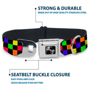 Dog Bone Seatbelt Buckle Collar - Checker Black/Multi Neon